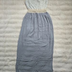 Windsor Strapless White and Gray Maxi Dress L